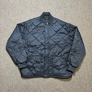 Vintage Walls Quilted Bomber Jacket Large Navy Blue Diamond Quilt Workwear 90s